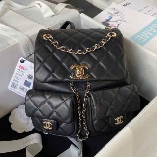 Chanel スムース カーフスキン リュック オールレザー ブラック 3860 サイズ:21x20x12cm