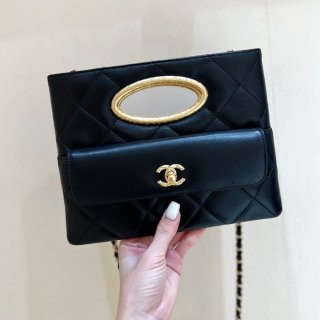 CHANEL ラムレザー グレンチェック ブラック×ゴールド 秋冬 25×19×3cm サイズ:25×19×3cm