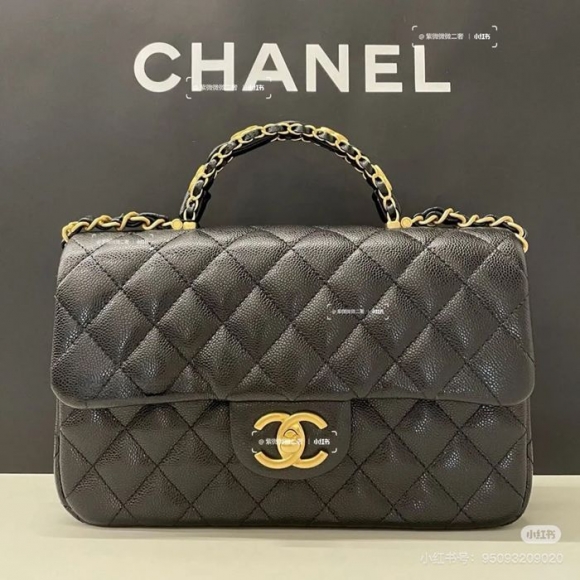 CHANEL カーフレザー 荔枝紋 ブラック クラシック 小 22.5×13.5×6cm サイズ:22.5×13.5×6cm