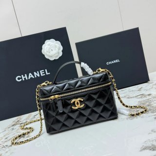 CHANEL AP4974 ラムレザー 菱格紋 ブラック×ゴールド 斜め掛けバッグ クラシック ヴィンテージ 19.5×17×5cm サイズ:19.5×17×5cm