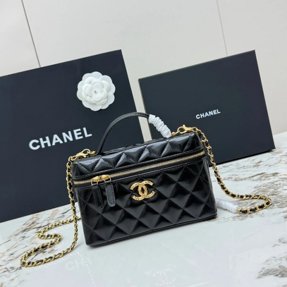 CHANEL AP4974 ラムレザー 菱格紋 ブラック×ゴールド 斜め掛けバッグ クラシック ヴィンテージ 19.5×17×5cm サイズ:19.5×17×5cm