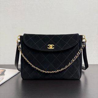 CHANEL 99546 スエード 菱格紋 ブラック×ゴールド 斜め掛けバッグ クラシック ヴィンテージ 30×21.5×6cm サイズ:30×21.5×6cm