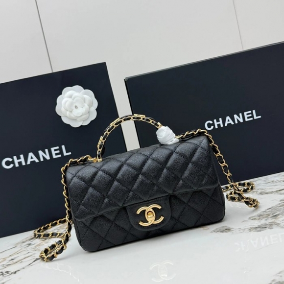 CHANEL AS5701 ラムレザー 菱格紋 ブラック×ゴールド 斜め掛けバッグ クラシック ヴィンテージ 19.5×12×6.5cm サイズ:19.5×12×6.5cm