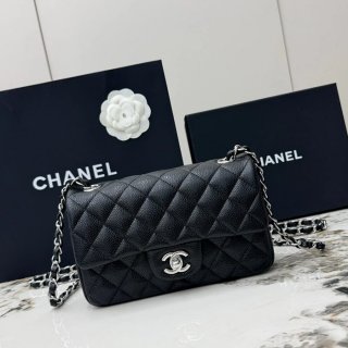 CHANEL A69900 カーフレザー 菱格紋 シルバー×ゴールド 斜め掛けバッグ クラシック ヴィンテージ 20×12×6cm サイズ:20×12×6cm