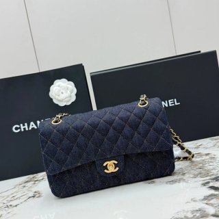 CHANEL AS1112 ラムレザー 菱格紋 ブルー×ゴールド 斜め掛けバッグ クラシック 大 25×14.5×6cm サイズ:25×14.5×6cm