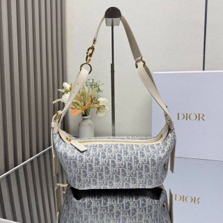 DIOR 2416SIZE モノグラム、レター、フラワー ブルー、ゴールド 斜め掛けバッグ、ショルダーバッグ、ハンドバッグ 小 クラシック サイズ:25.5x14.5x14cm