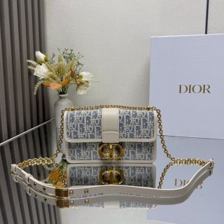 DIOR 9207 カーフレザー、チェーン レター ホワイト、ブルー ショルダーバッグ、チェーンバッグ 小 クラシック 21.0x12.0x6.0cm サイズ:21x12cm