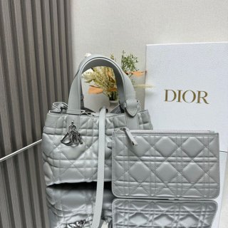DIOR 2822 カーフレザー、レザー グレンチェック、レター ホワイト、グレー ハンドバッグ、ハンドバッグ 小 新作 23.0x15.0x15.0cm サイズ:23x15x15cm