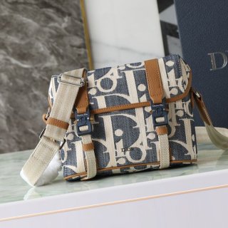 DIOR カーフレザー、レザー、オブリーク プリント、刺繍、レター ブルー、ブラウン、ゴールド ショルダーバッグ ミニ クラシック サイズ:24x18cm