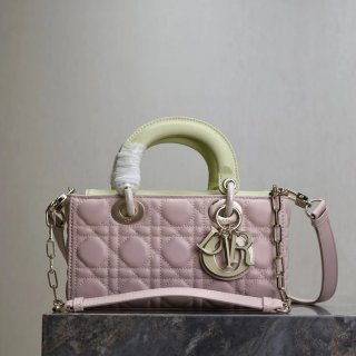 DIOR 0910 ラムレザー パッチワーク イエロー、ピンク 斜め掛けバッグ、ショルダーバッグ、脇下バッグ 小 クラシック 22.5x11.5x6.0cm サイズ:22.5x11.5cm