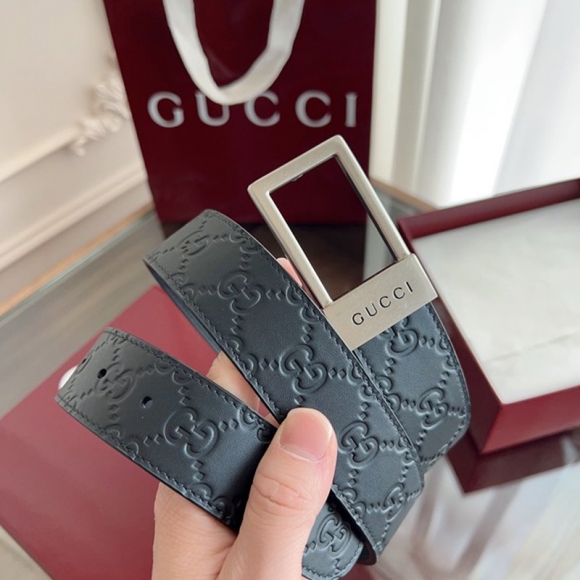 グッチ メンズ ベルト スクエアバックル 3.5cm