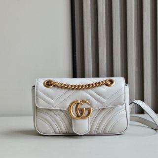 GUCCI 446744 レザー ベージュ、グレー、ゴールド 斜め掛けバッグ、ショルダーバッグ、ハンドバッグ、財布、ハンドバッグ GG、マルモント、新作 22cm サイズ:23x14x6cm