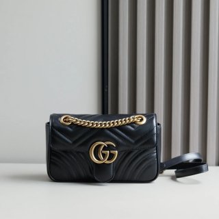 GUCCI 446744 カーフレザー チェーンバッグ GG、マルモント 23x14cm サイズ:23x14cm