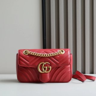GUCCI 446744 カーフレザー レッド チェーンバッグ GG、マルモント 23x14cm サイズ:23x14cm
