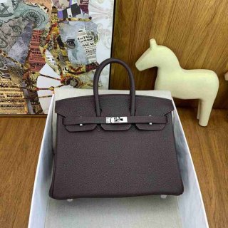 HERMES バーキン 25cm カーフスキン エボニー色 ハンドバッグ 高級感 金具シルバー 25cm Birkin 25cm サイズ:25cm