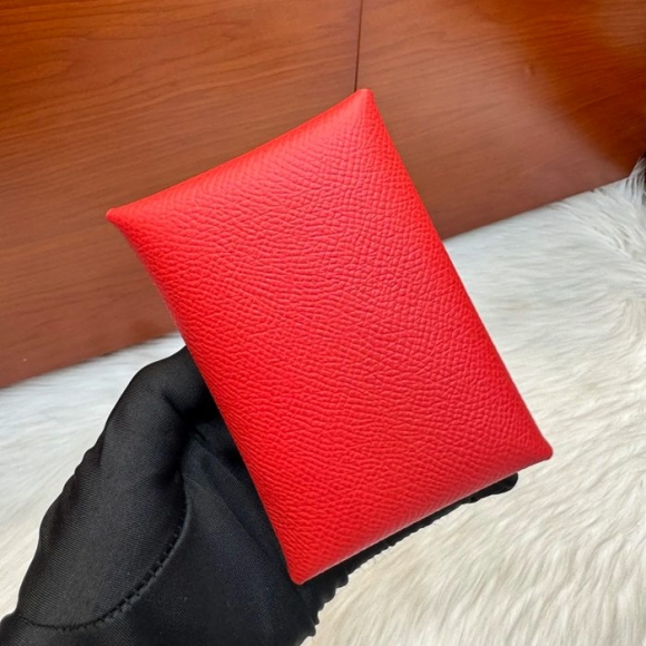 HERMES カルヴィ デュオ 二層カードケース エプソム 国旗レッド シルバー金具 サイズ: HERMES カルヴィ デュオ 二層カードケース エプソム 国旗レッド シルバー金具 サイズ: