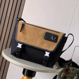 LOEWE 9100 中キャンバスメッセンジャー フレックス 黒深金黄 サイズ:38x27x9.5cm