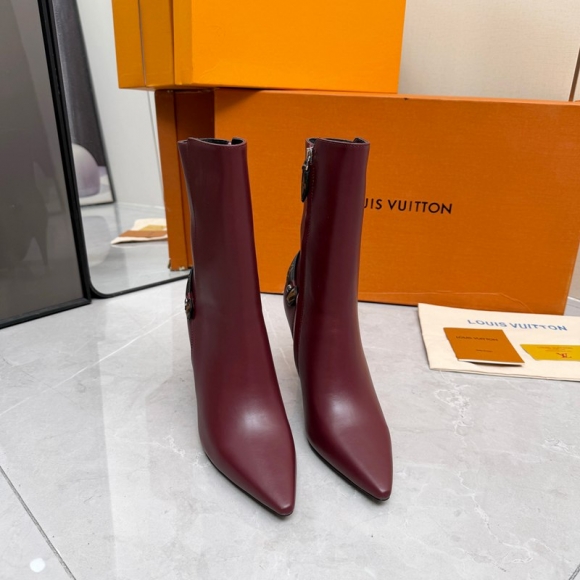 【LOUISVUITTON】ポイントトゥブーツレザーブーツハイヒールブーツレディース