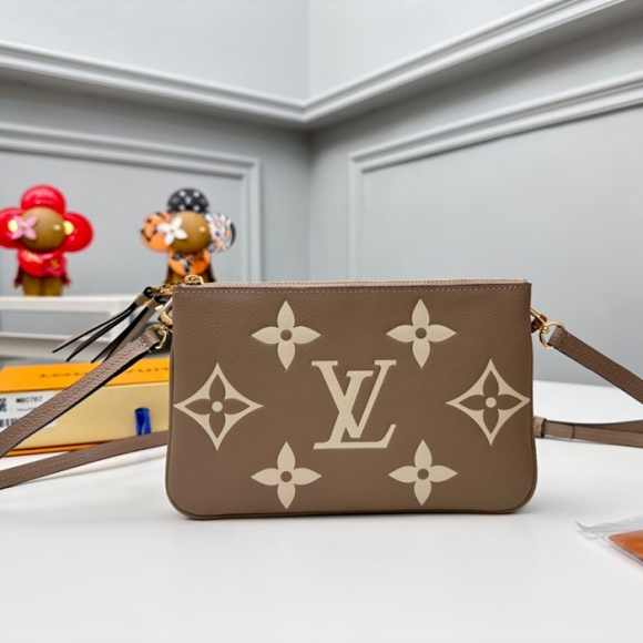 LOUIS VUITTON M80787 ダブルジップポシェット モノグラムアンプラント ベージュ サイズ:20x12.5cm LOUIS VUITTON M80787 ダブルジップポシェット モノグラムアンプラント ベージュ サイズ:20x12.5cm