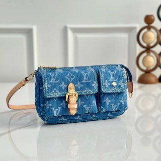 LOUIS VUITTON M27602 牛皮 ブルー 斜め掛けバッグ レディース斜め掛け脇下 23.5x14cm サイズ:23.5x14cm