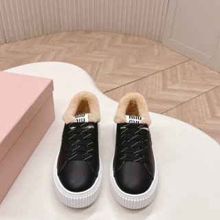 【MIUMIU】ウールスニーカー厚底スニーカービスケットシューズレディース