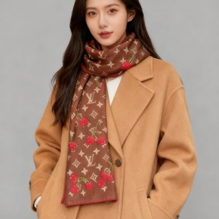 ルイ ヴィトン LV×TMモノグラムチェリー 両面シルクベロア同色スカーフ 60x180cm