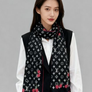 ルイ ヴィトン LV×TMモノグラムチェリー 両面シルクベロア同色スカーフ 60x180cm