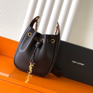SAINT LAURENT 840888 ラムレザー、カーフレザー ゴールド バケツバッグ チェーン、ミニ 28x22cm サイズ:28x22cm