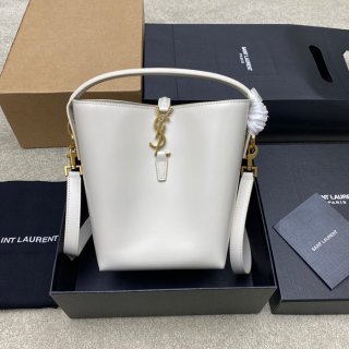 SAINT LAURENT 749036 カーフレザー、カーフ ブラック、ホワイト、ゴールド バケツバッグ クラシック 20x17x13cm サイズ:20x17x13cm