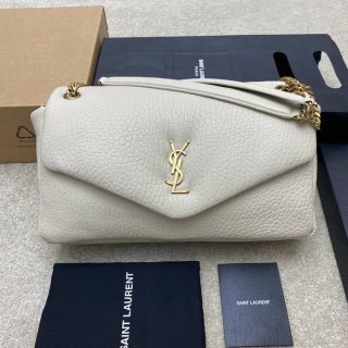 SAINT LAURENT 777399 ラムレザー、エレファント ホワイト、ゴールド、クリーム ハンドバッグ クラシック 37x21x10cm サイズ:37x21x10cm