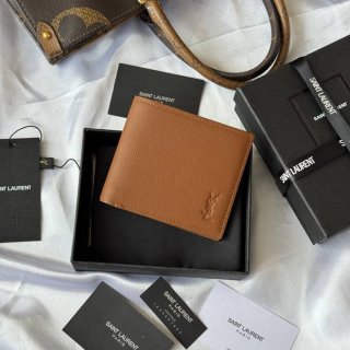 SAINT LAURENT 607727 メンズ対折り財布 荔枝紋刻印 サイズ:11x9.5x2.5cm