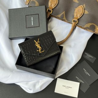 SAINT LAURENT 414404 ワニ革二つ折り短財布 サイズ:13x9cm