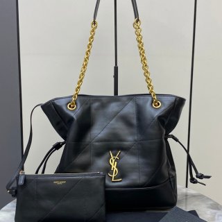 SAINT LAURENT 833948 ラムレザー ブラック、ゴールド トートバッグ、脇下バッグ ジェイミー 29x27x11cm サイズ:29x27x11cm