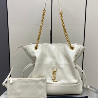 SAINT LAURENT 833948 ラムレザー ホワイト、ゴールド トートバッグ、脇下バッグ ジェイミー 29x27x11cm サイズ:29x27x11cm