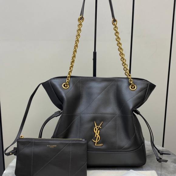 SAINT LAURENT 833948 ラムレザー グレー、ゴールド トートバッグ、脇下バッグ ジェイミー 29x27x11cm サイズ:29x27x11cm SAINT LAURENT 833948 ラムレザー グレー、ゴールド トートバッグ、脇下バッグ ジェイミー 29x27x11cm サイズ:29x27x11cm