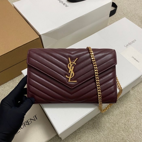 SAINT LAURENT 377828 ラムレザー レッド、ゴールド ハンドバッグ チェーン、クラシック 14x5cm サイズ:22.5x14x4cm