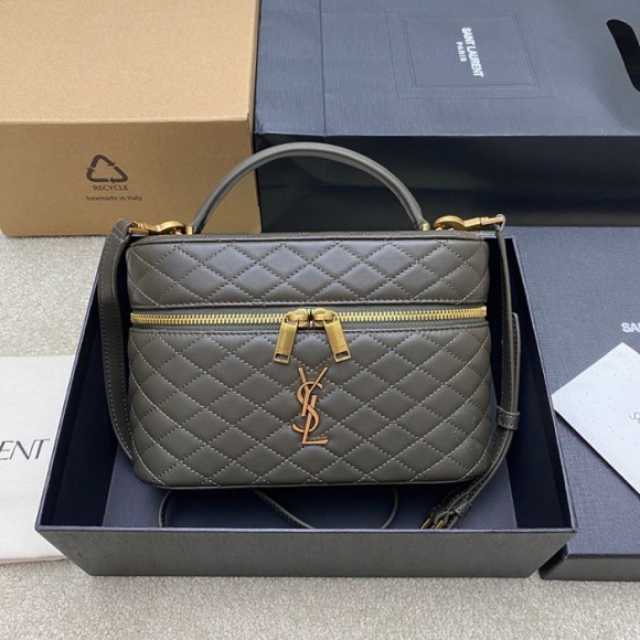 SAINT LAURENT 851572 ラムレザー グリーン、ゴールド ハンドバッグ クラシック 15x8cm サイズ:22.5x15x8cm SAINT LAURENT 851572 ラムレザー グリーン、ゴールド ハンドバッグ クラシック 15x8cm サイズ:22.5x15x8cm