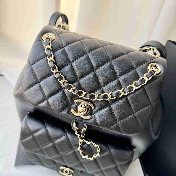 Chanel デュマ カーフ ラージ リュック オールレザー ブラック 3618 サイズ:25x22x18cm