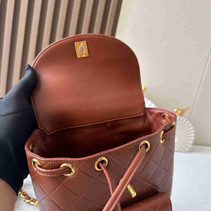 Chanel ヴィンテージ リュック ラムレザー ブラウン A2210 サイズ:21x20.5x10cm