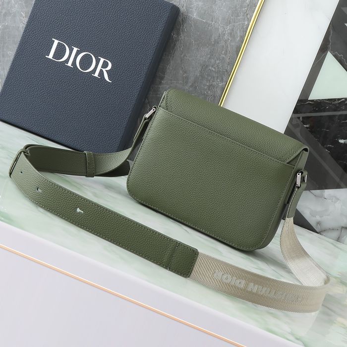 DIOR サドルメッセンジャー 粒面牛皮革 カーキ サイズ:23x18cm