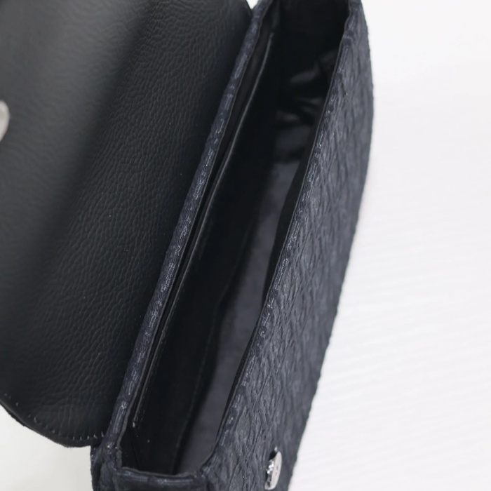 DIOR 325 プリント牛皮サドルフラップメッセンジャー 黒布 サイズ:24x16.5x5.5cm