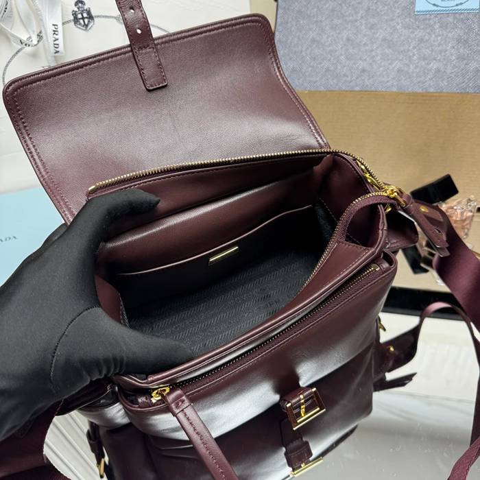 PRADA 1BD394 羊皮メッセンジャー ワインレッド サイズ:30x14x10cm