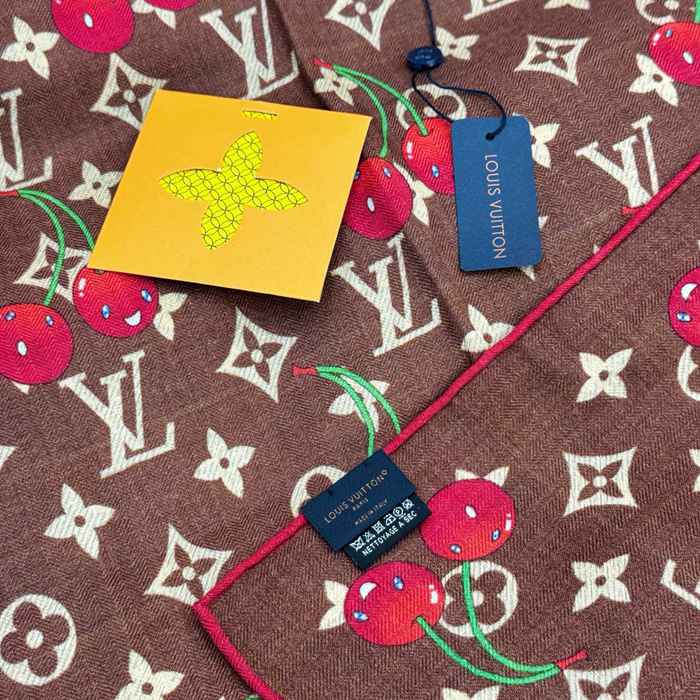 ルイ ヴィトン LV×TMモノグラムチェリー 両面シルクベロア同色スカーフ 60x180cm