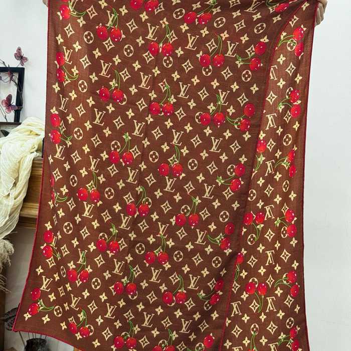 ルイ ヴィトン LV×TMモノグラムチェリー 両面シルクベロア同色スカーフ 60x180cm