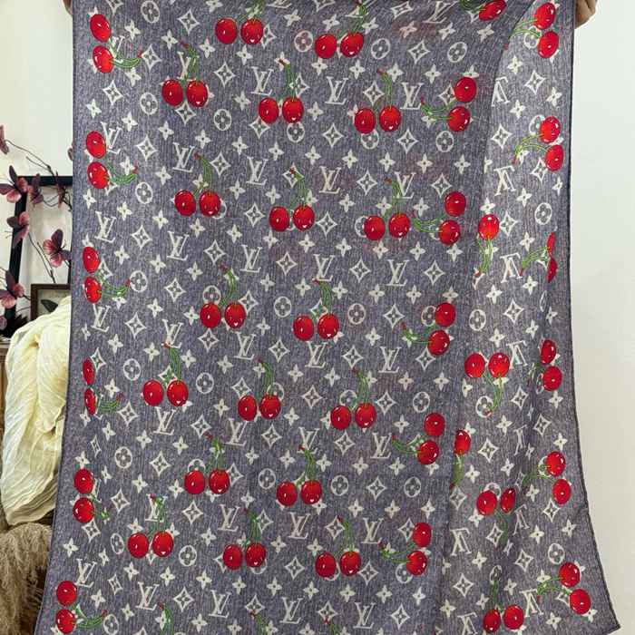 ルイ ヴィトン LV×TMモノグラムチェリー 両面シルクベロア同色スカーフ 60x180cm