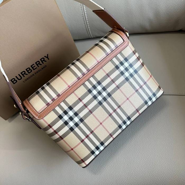 BURBERRY 9061 キャンバス ゴールド 斜め掛けバッグ クラシックチェック 25x18cm サイズ:25x18cm
