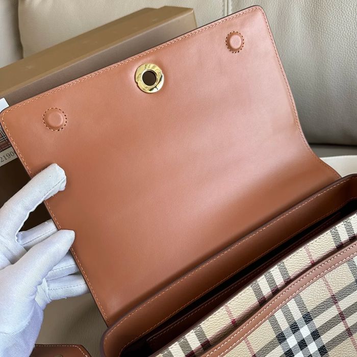 BURBERRY 9061 キャンバス ゴールド 斜め掛けバッグ クラシックチェック 25x18cm サイズ:25x18cm