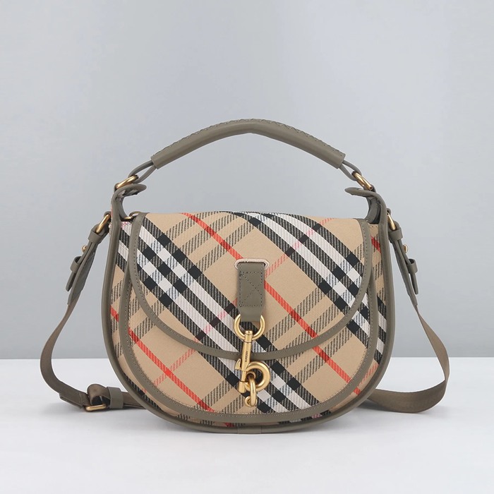 BURBERRY 81201 カーフレザー ゴールド 斜め掛けバッグ クラシックチェック 28x19x11cm サイズ:28x19x11cm