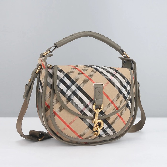 BURBERRY 81201 カーフレザー ゴールド 斜め掛けバッグ クラシックチェック 28x19x11cm サイズ:28x19x11cm