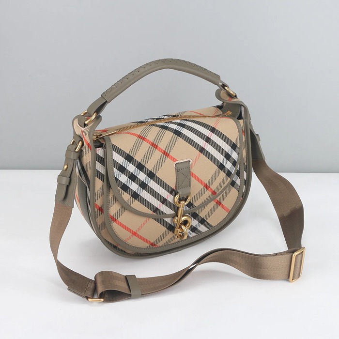 BURBERRY 81201 カーフレザー ゴールド 斜め掛けバッグ クラシックチェック 28x19x11cm サイズ:28x19x11cm